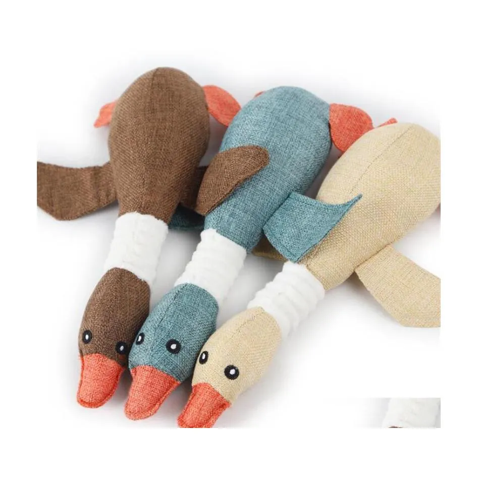 Dog Toys Chews Lovely Cat Puppy Pet Chew Toy Animals Geese Plush Cartoon Bite Linen Cloth Wild Goose Squeak 10Pcs Drop Delivery Ho Dhatm