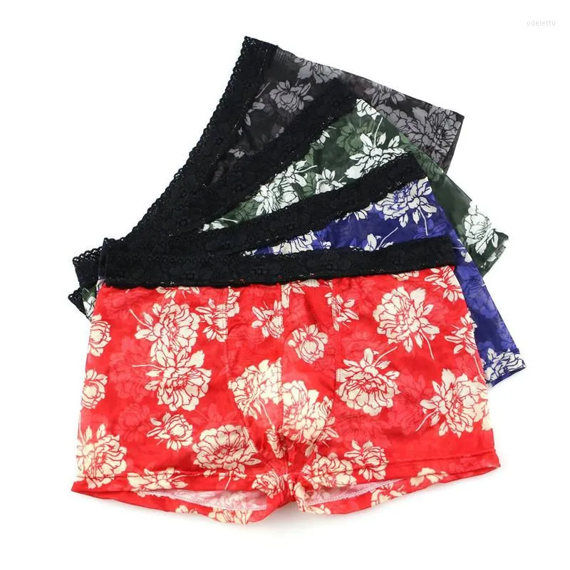 Onderbroek M-2xl transparant voor mannen sexy mesh mannelijk slipje doorziet door bloemen ondergoed lage taille homo