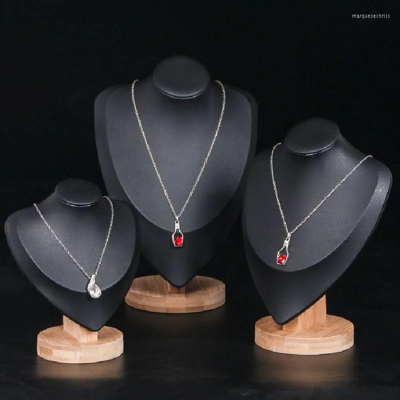 Bijoux Pochettes Noir PU Modèle Buste Afficher Exposant Affichage Collier Pendentifs Mannequin Stand Organisateur