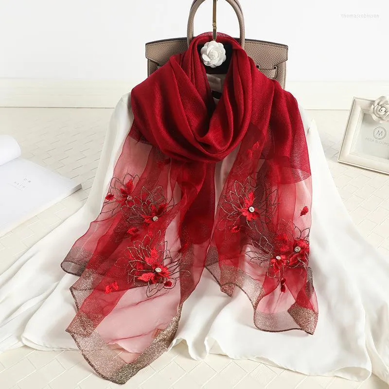 Scarves Spring And Autumn Embroidered Silk Wool Blend Scarf Fashionable Versatile Long