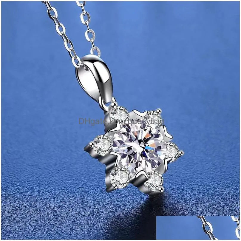 Yove Anhänger Halsketten Trendy 1ct d Farbe Vvs1 Moissanit Schneeflocke für Frauen 925 Sterling Sier Gra Diamant Halskette Pass Test Drop Deliv Dhw