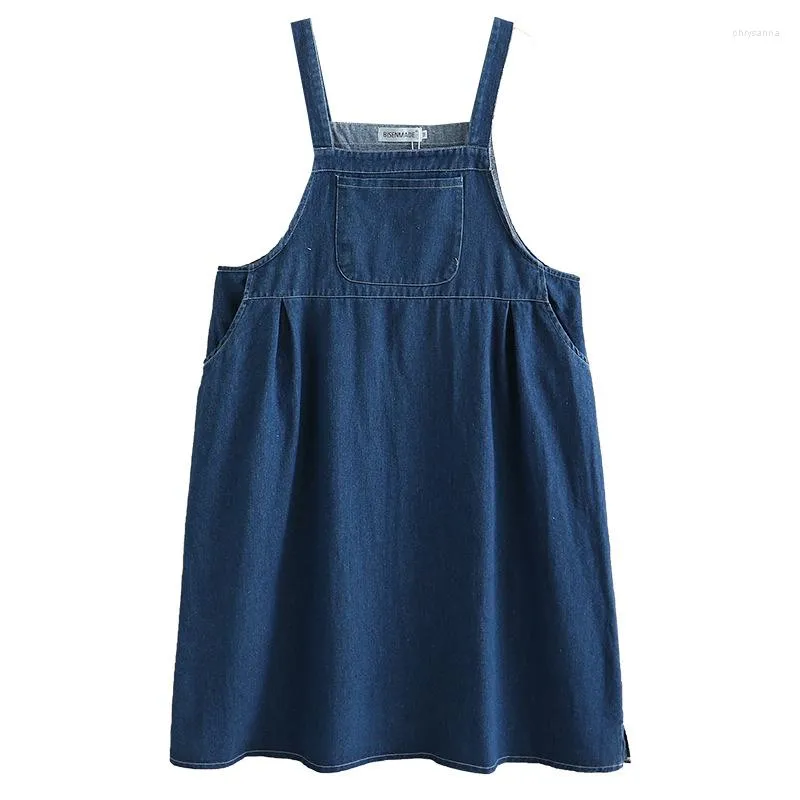 Plus Size Dresses For Women Clothing Fashion Denim Overalls Casual Single Pocket A-Line Sleeveless Dress Summer 2023