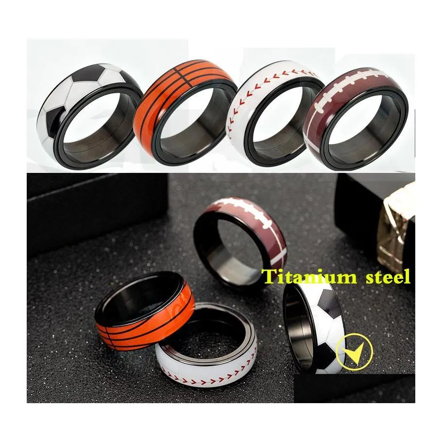 Band Rings Stainless Steel Sport Spinner For Women Men Basketball Baseball American Football Rugby Male Female Rotatable Finger Ring Otwde