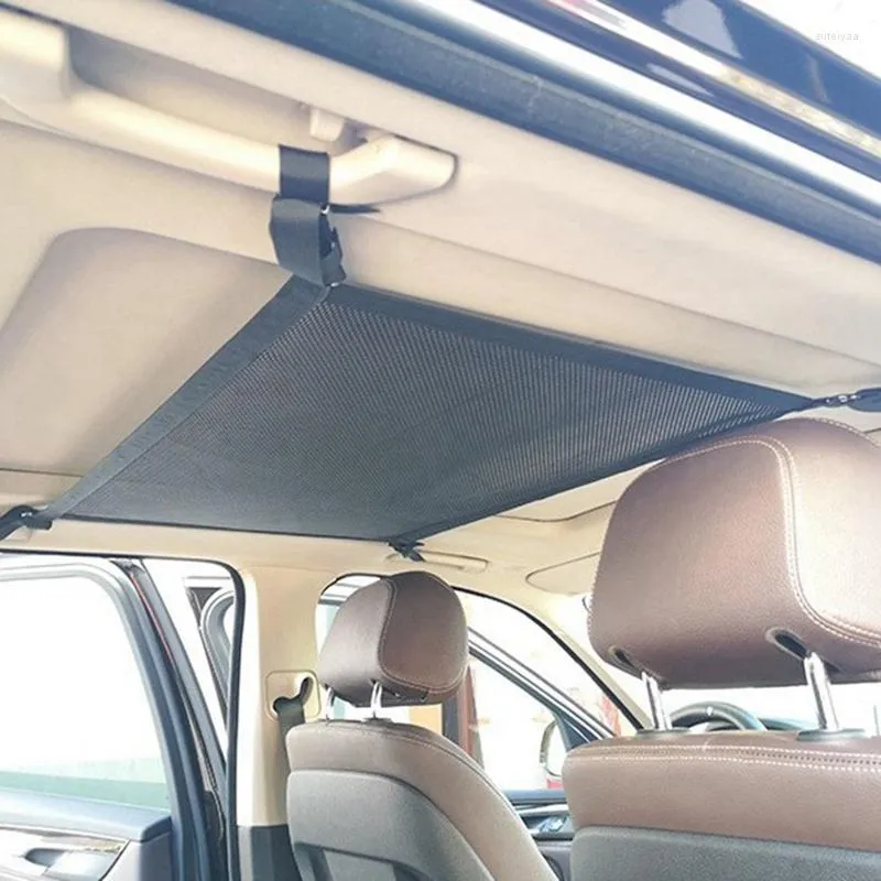 Car Organizer Mesh Drive Ceiling Storage Net Pocket Roof BagInterior Bag Trunk Cargo Decoration Auto Accessories