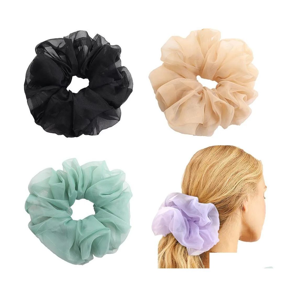 Аксессуары для волос негабаритные скрещивания Big Rubber Elastic Band Girls Candy Coland Hostail Holder Smooth Chiffon Scrunchie Women Drop Dhhdu