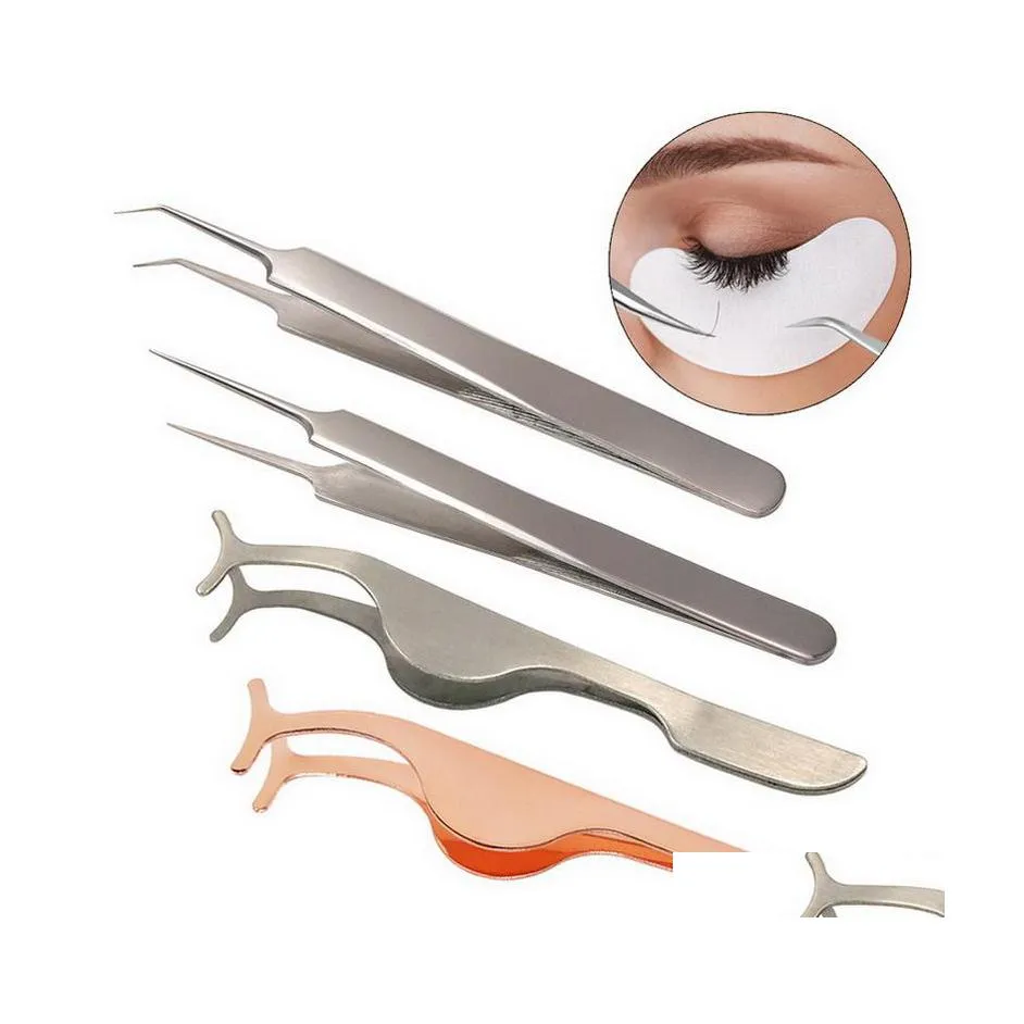 Tweezers de sourcils Extension des cils oculaires Twezer Mti Style Applicateur Cuters Nipper Auxiliary Clamp Colourmall Make Up Steel index in colit Dhxcy