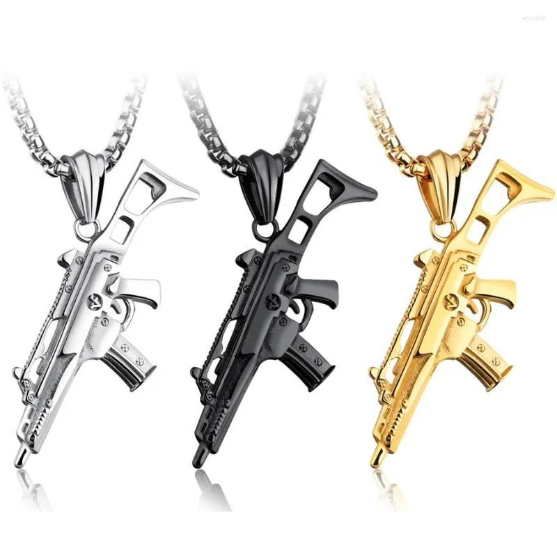 Pendant Necklaces Arrive Cool Stainless Steel Silver Color Gold Black Mechanic HandGun Necklace Mens Unisexs Jewelry Box Chain 24" 3mm