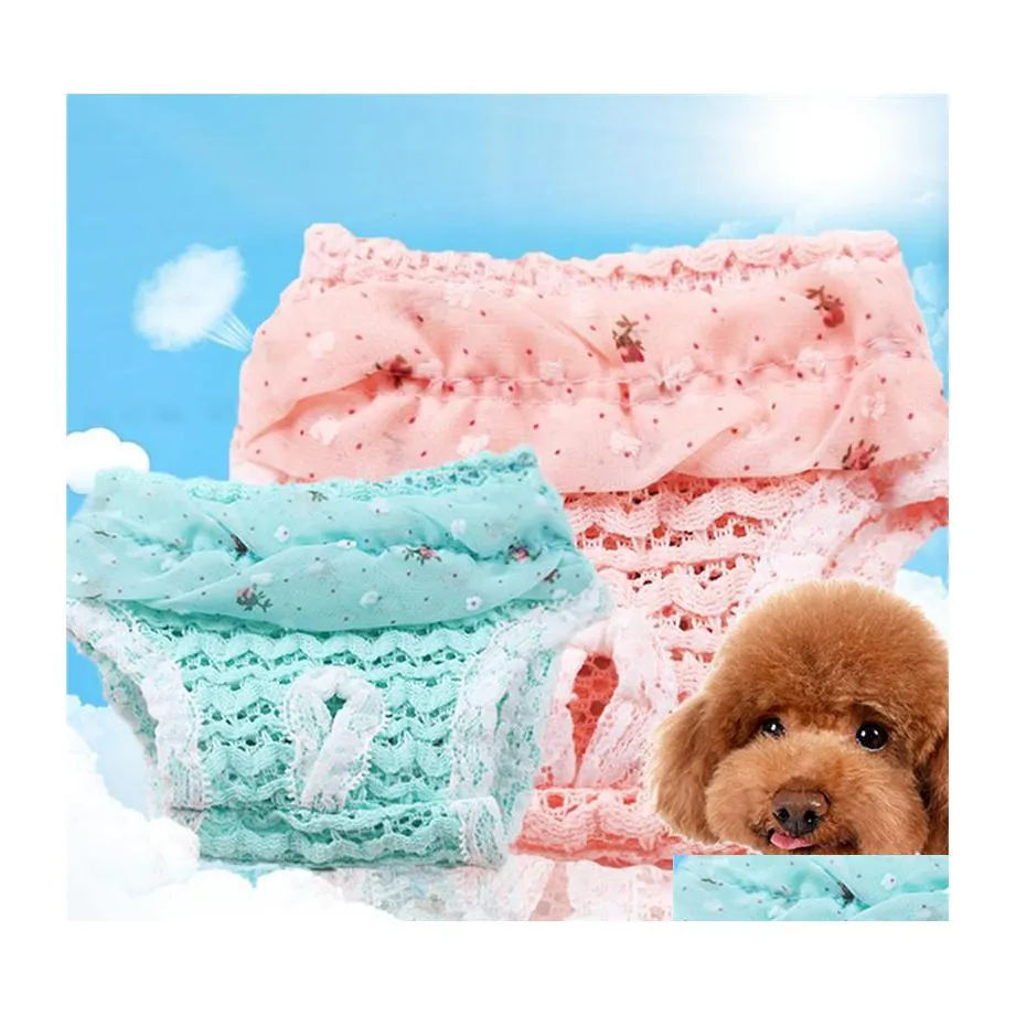 Vêtements pour chiens Chiffon pour animaux de compagnie Physiologie Shorts hygiéniques Chat Sous-vêtements Chiot Mignon Couche Dentelle Bord Pantalon Drop Delivery Home Garden Suppl Dhmk2