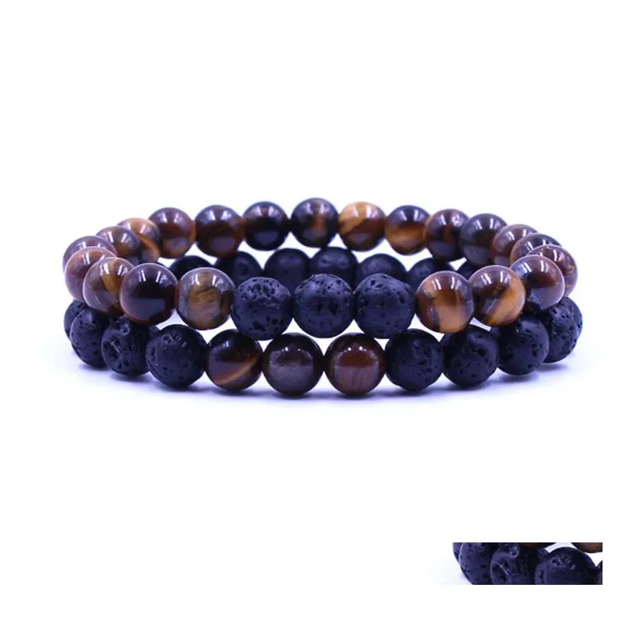 Beaded Strands Women Men Natural Lava Rock Beads Chakra Bracelets Healing Energy Stone Meditation Mala Bracelet Fashion Essential O Otcry