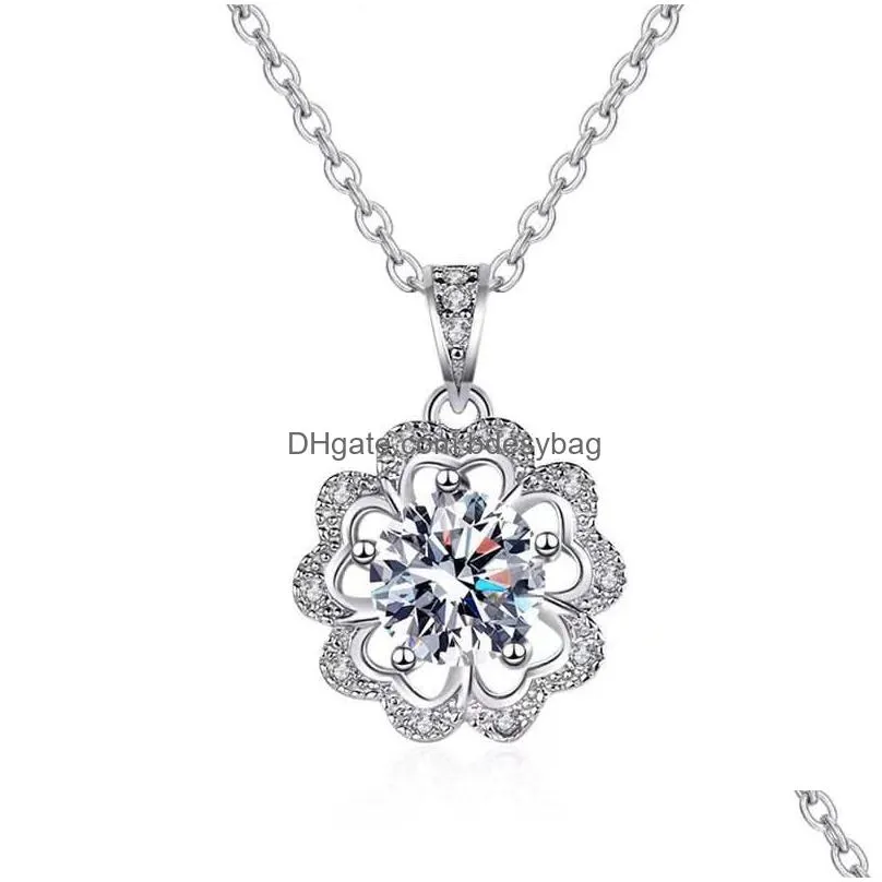 Dty6 Other Trendy 1 d Color Moissanite Flower Necklace Women Jewelry 925 Sterling Sier Gra Charm Birthday Giftother Drop Delivery Necklac Dhnpy