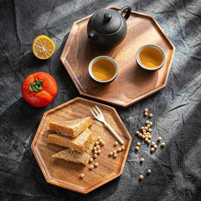 Plates Octagon Acacia Wood Serving Plate Dish Tray Kitchenware Dinnerware Tab Tea