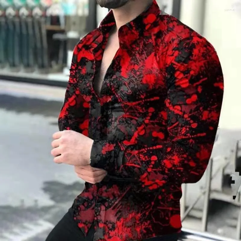 Herrens avslappnade skjortor herrskjorta märke 2023 lyxig högkvalitativ långärmad affärsklänning röd prom socialt tryck