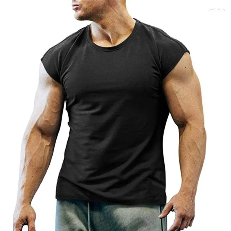 Camisetas masculinas 2023 camisetas de verão com camiseta sem mangas pescoço redondo de cor sólida lazer de lazer de fundo masculino tops casuais e