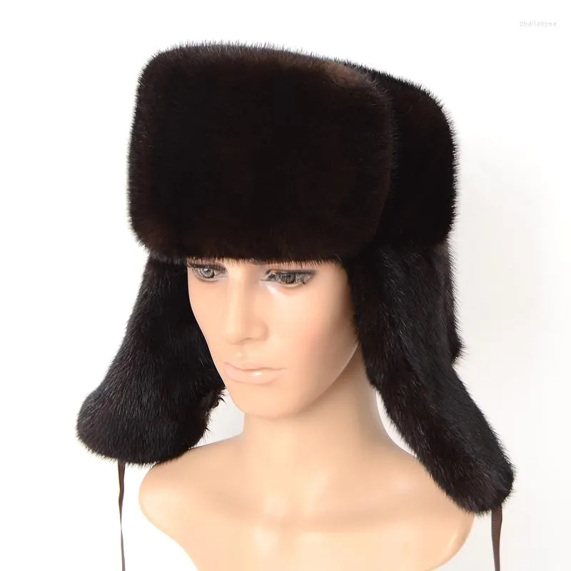 Beralar Erkekler Şapka Gündelik Sonbahar ve Kış Siyah Mink Erkek Rusça 2023 Moda Kürk Şapkaları Kadınlar