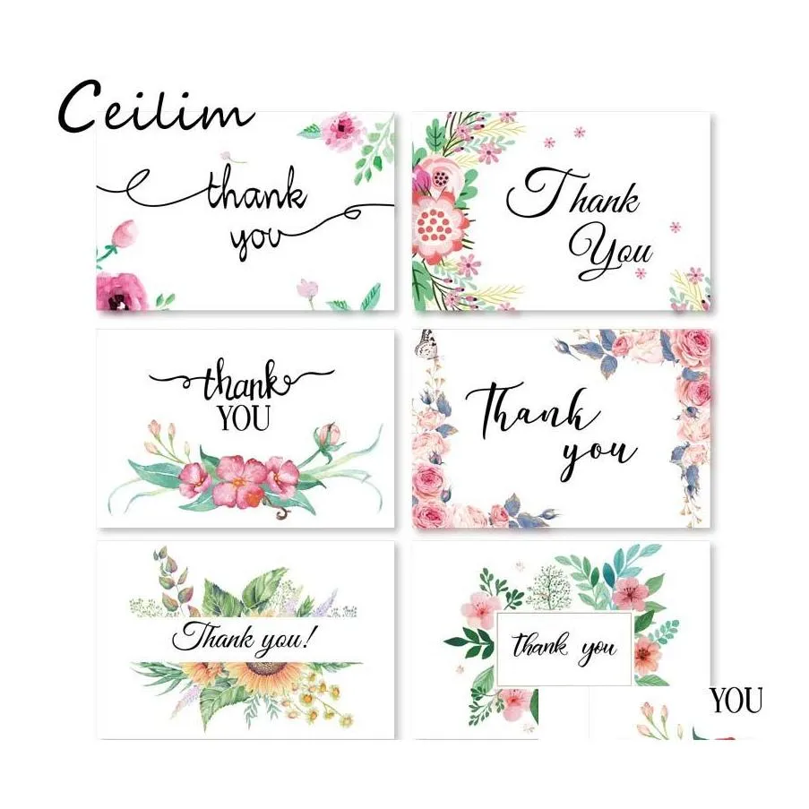 Other 6 Card Add Envelope Per Set Cartoon Mini Greeting Thank You Birthday Christmas Gift Writing Paper Stationery Drop Delivery Jew Otbff