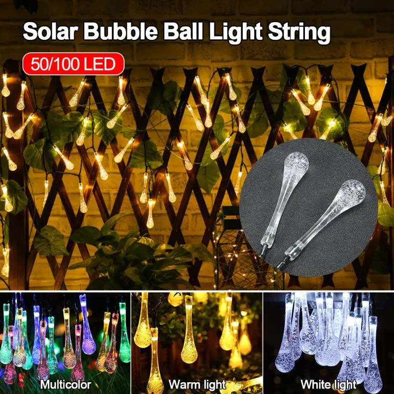 LAWN LAMPS 50/100LED SOLAR VATER DROP LIGHT STRING 8 FILER Vattentät trädgård Holiday Decoration Bulb Strip för julbröllop