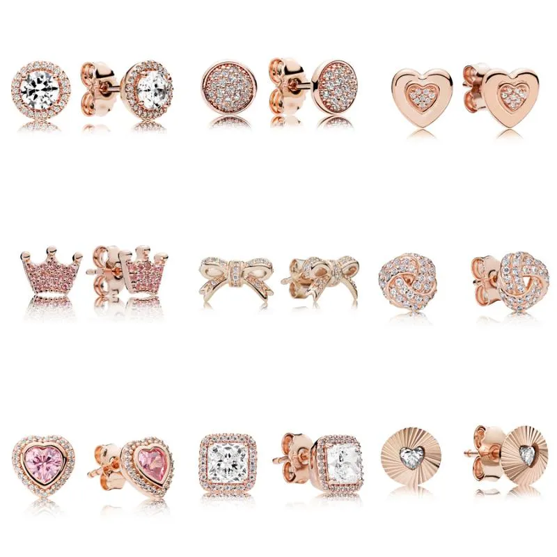 Stud Earrings 2023 925 Sterling Silver Rose Gold Crystal Classic Elegance For Women Sparkling Love DIY Jewelry