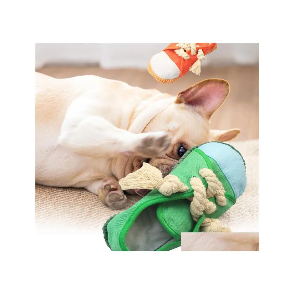Hondenspeelgoed kauwt cartoon interactief traning spelen bijten resistent huisdier kat canvas schone tanden cadeau slipper vorm grappige piepende speelgoed dh5mi