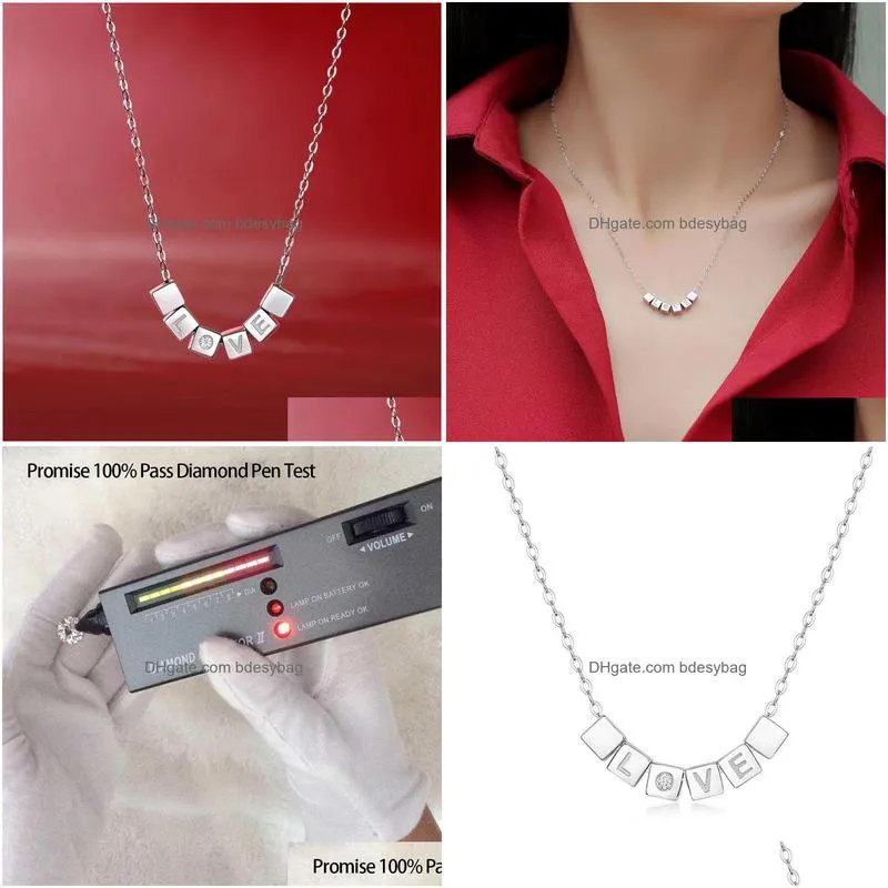 9bgl Rbl7 Pendant Necklaces Trendy S925 Sier 0015ct d Color Moissanite Love Necklace for Women Plated White Gold Square Giftpendantpendant Dr Dh