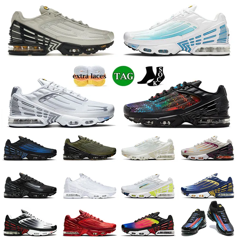 Tn 3 Plus III Tuned Running Shoes Bone Black Laser Blue for Mens Women Silver Blue Halloween Tns Olive Rainbow Tn3 Outdoor Sports Sneakers Trainers Big Size 12
