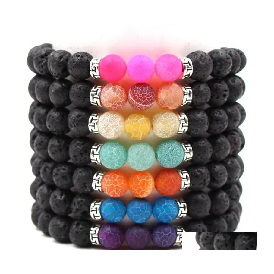 Perlenstränge Ankunft 7 Farben Chakra Männer Lava Rock Armband 8mm Schwarz Natürlicher vulkanischer Heilenergiestein Yoga Armreif für Frauen Otyeq