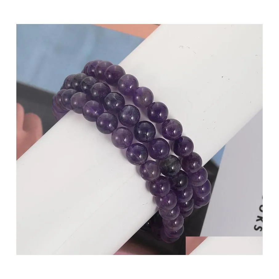 Kralen strengen 8 mm natuursteen ronde kralen elasticiteit touw armbanden voor mannen vrouwen hoge kwaliteit amethist armband sieraden drop del oty5k