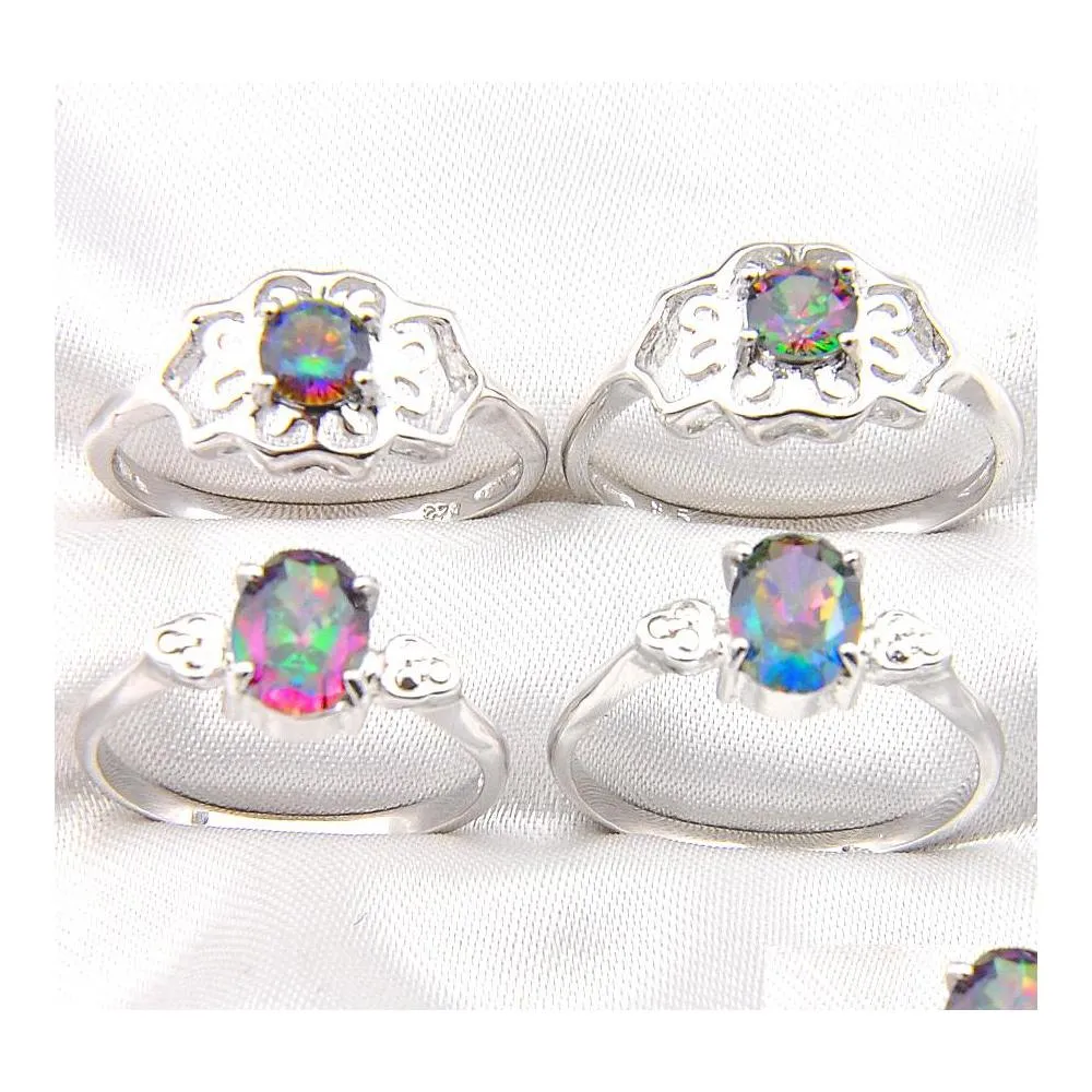 10 Pcs Rainbow Mystic Topaz Gems 925 Sterling Sier Ring Pour Femmes Mariage Engagemet Party Bijoux Américain Australie Dh7Un