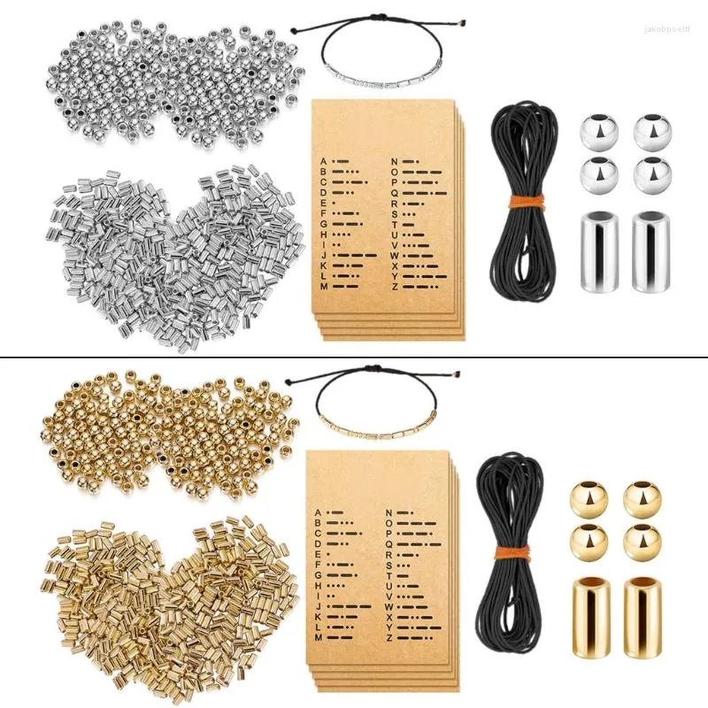Bracelets porte-bonheur bricolage Morse Code Kit de fabrication de Bracelet 400 perles entretoises rondes Long Tube 20 carte de décodage 1 rouleau ligne de cire