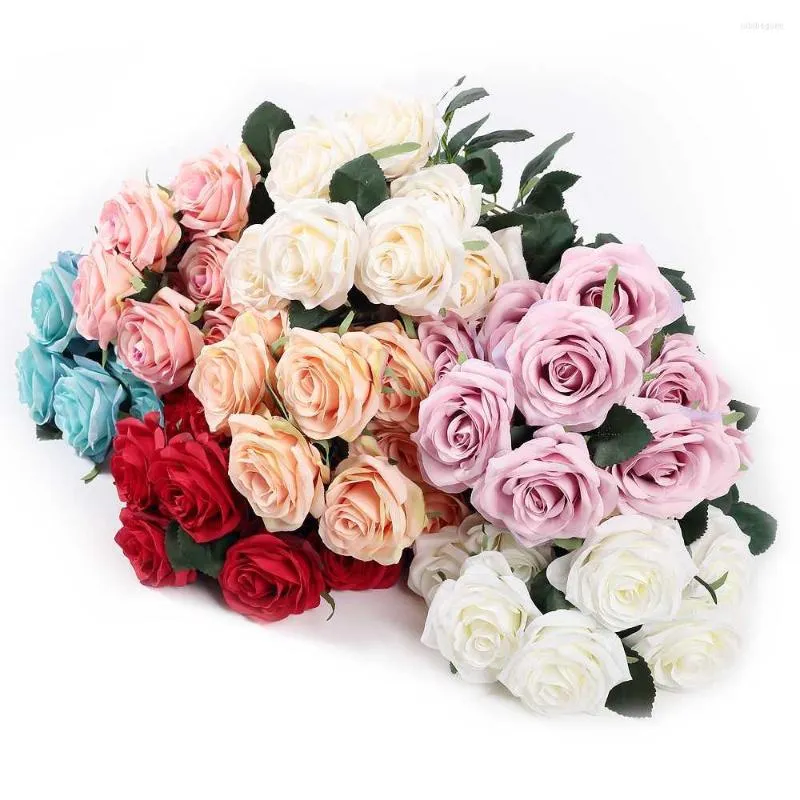 Fiori decorativi 1 mazzo di fiori artificiali in seta di rose per l'impostazione della tavola, composizioni per la decorazione della casa, feste di matrimonio
