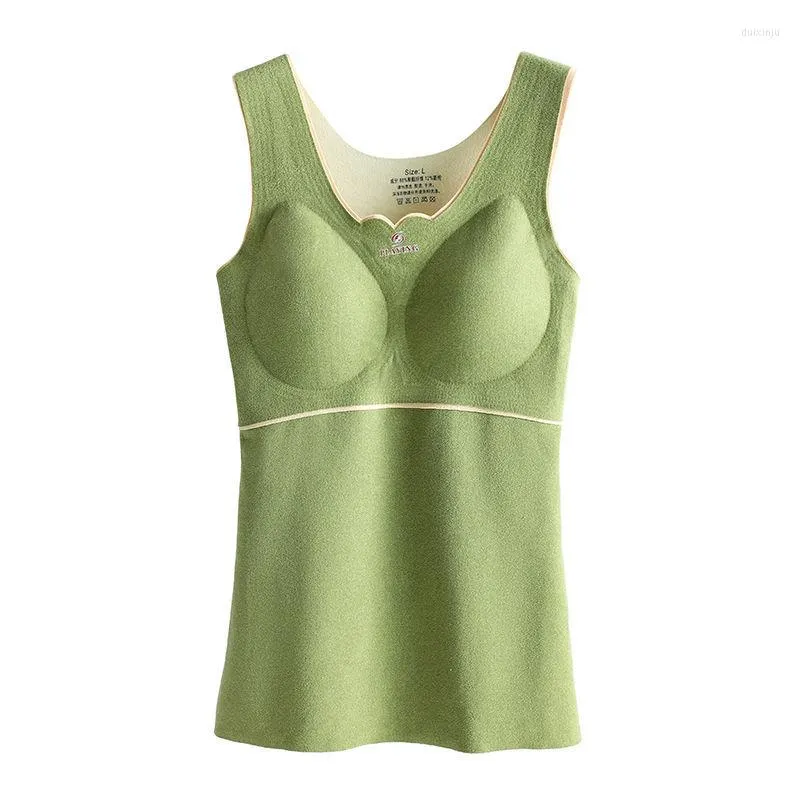 Camisoles Tanks 2023 Womens Winter Fashion暖かい肥厚ぬいぐるみVネックサーマルスリムボトムベストソリッドキャミソールシャツTOPS W82