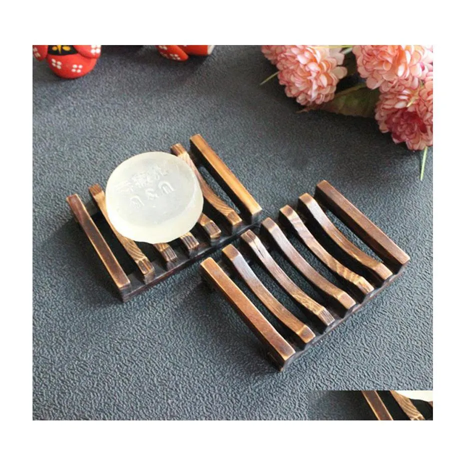 Soap Dishes Natural Wooden Bamboo Dish Tray Holder Storage Rack Plate Box Container For Bath Shower Bathroom Drop Delivery Home Gard Dh6Os