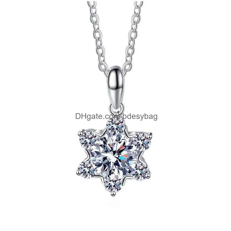 Yove Anhänger Halsketten Trendy 1ct d Farbe Vvs1 Moissanit Schneeflocke für Frauen 925 Sterling Sier Gra Diamant Halskette Pass Test Drop Deliv Dhw