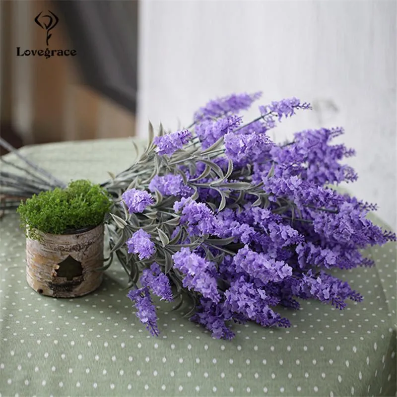 Fiori del matrimonio Silk Lavender Artificiale 12 testa Romantico Provenza viola ramo di lavanda decorazione tavolo da casa finta