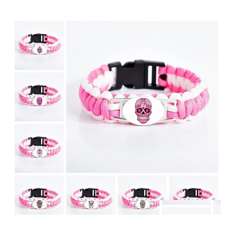 Bracelets de charme mexicano a￧￺car skl para mulheres vidro cabochon flor esqueleto de pulseira rosa dia da j￳ia morta j￳ias grow d ot6bp