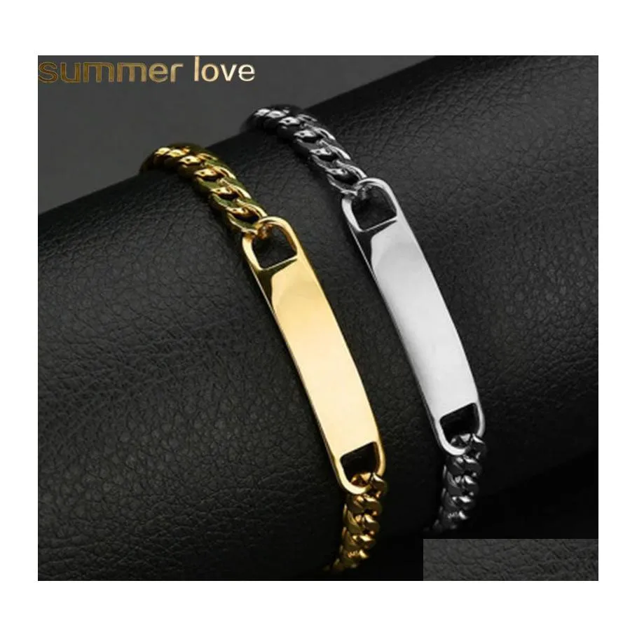 Bedelarmbanden van hoge kwaliteit bar ketting armband mannen roestvrij staal kan gravure letternaam sier kleur verstelbare gesp bangle 3 otogb