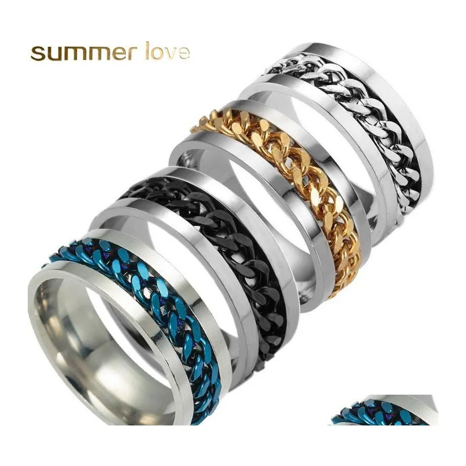 Полоса кольца творческий дизайн мужской кольцо кольцо из нержавеющей стали золото черное серельное серероловое цепь Вращающаяся мода