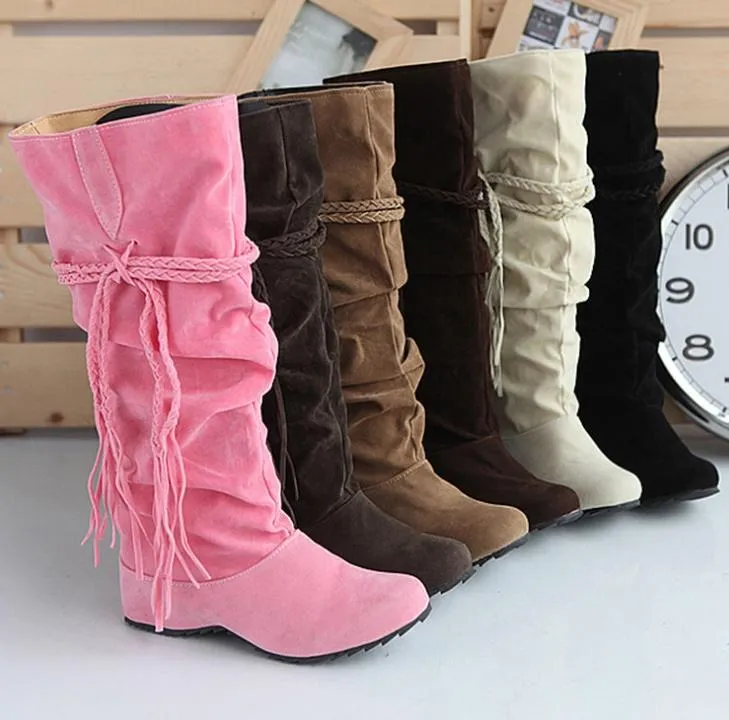 Laarzen dames roze mode schoenen plus size winter franje hoge vrouwelijke suede dames