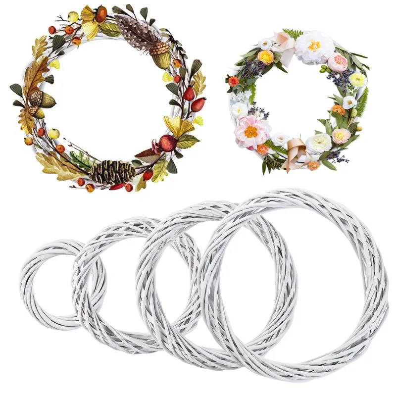 Couronnes De Fleurs Décoratives 1PC 10-30CM Anneau De Rotin Guirlande De Guirlande Blanche Suspendue Vigne DIY Artisanat Ornements De Noël Décorations De Fête De Mariage