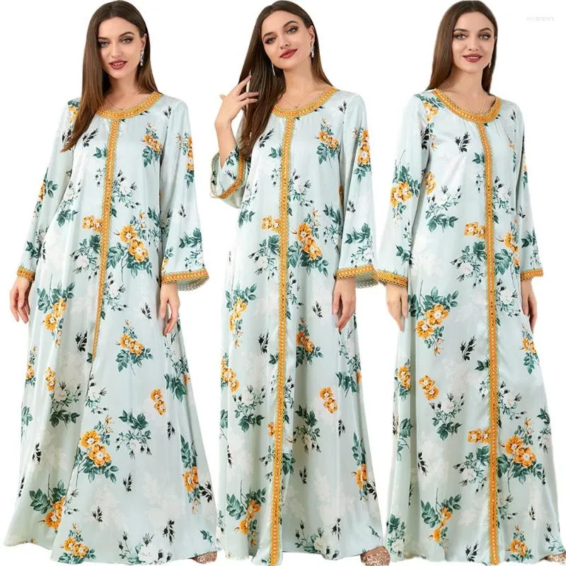 Ethnic Clothing Women Large Plus Size Midi Dresses 2023 Autumn Chic Elegant Long Sleeve Floral Evening Party Islamic Vestidos Robe