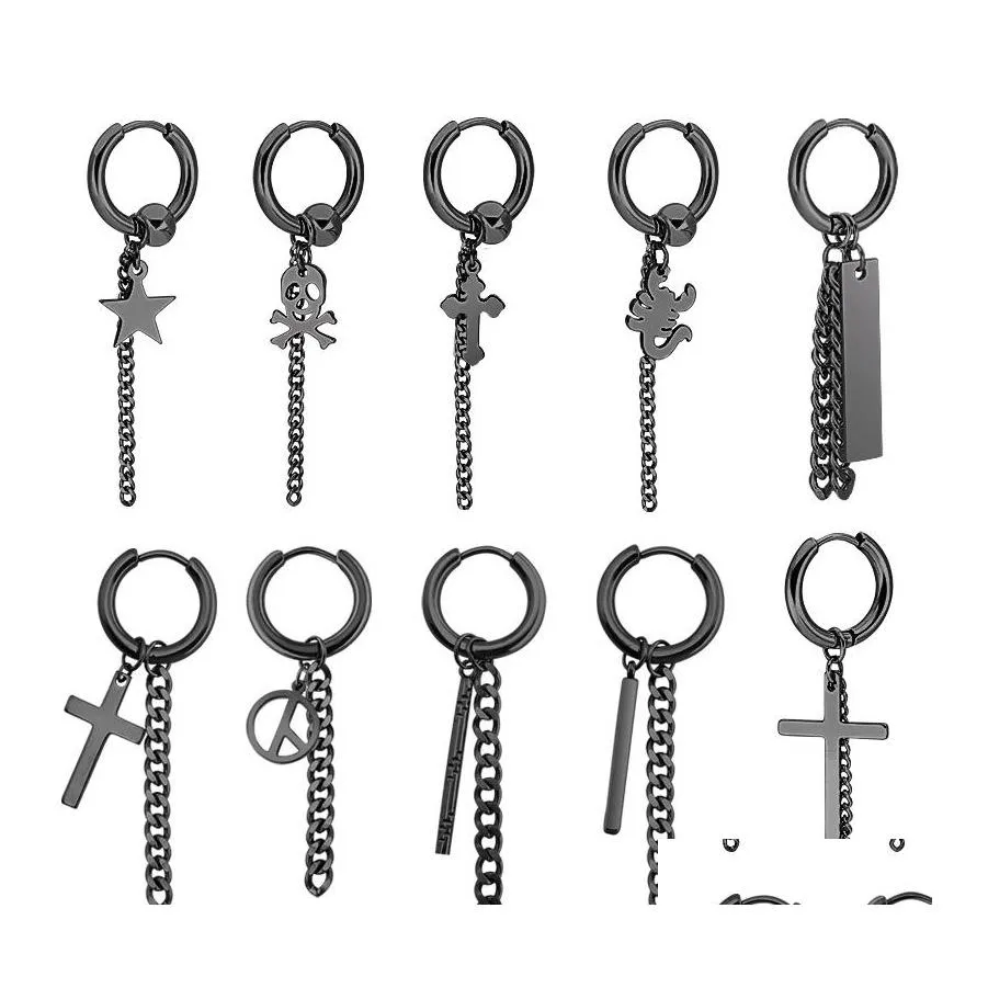 Dangle Chandelier Fashion Jewelry Mens Earrings Stainless Steel Chain Cross Round Black Creative Style 3712 Q2 Drop Delivery Dhtqd