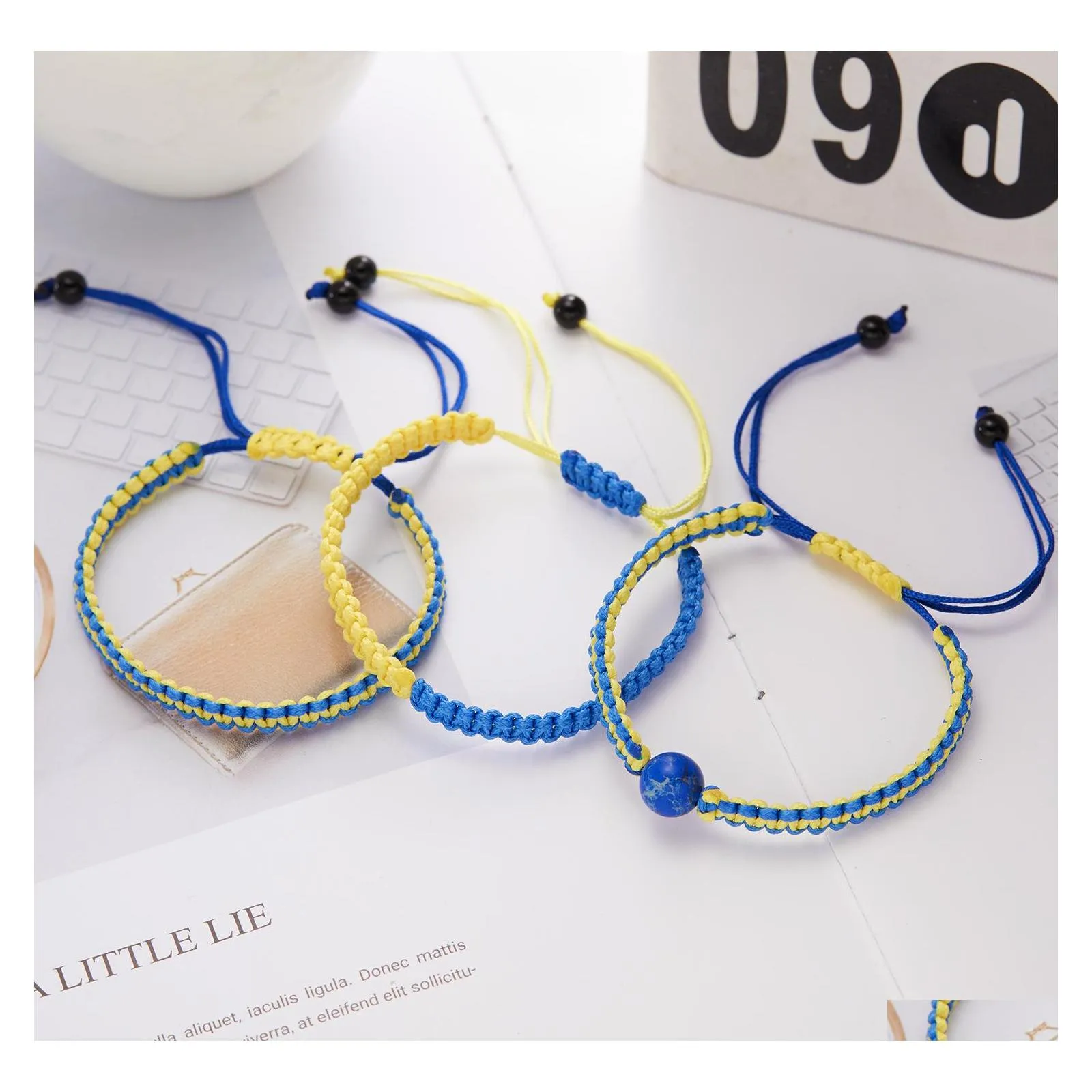 Bracelets de charme Daisy Ucrânia Girassol com corda artesanal azul e amarelo Bracelete de amizade étnica Jóia de joalheria Party Wrist D Otjls