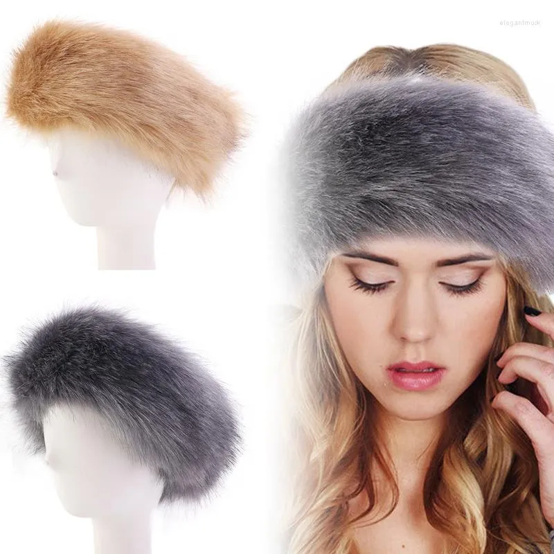 Berets Winter Outdoor Thick Furry Hairband Ski Hats Faux Fur Headband For Women Men Earmuffs Elastic