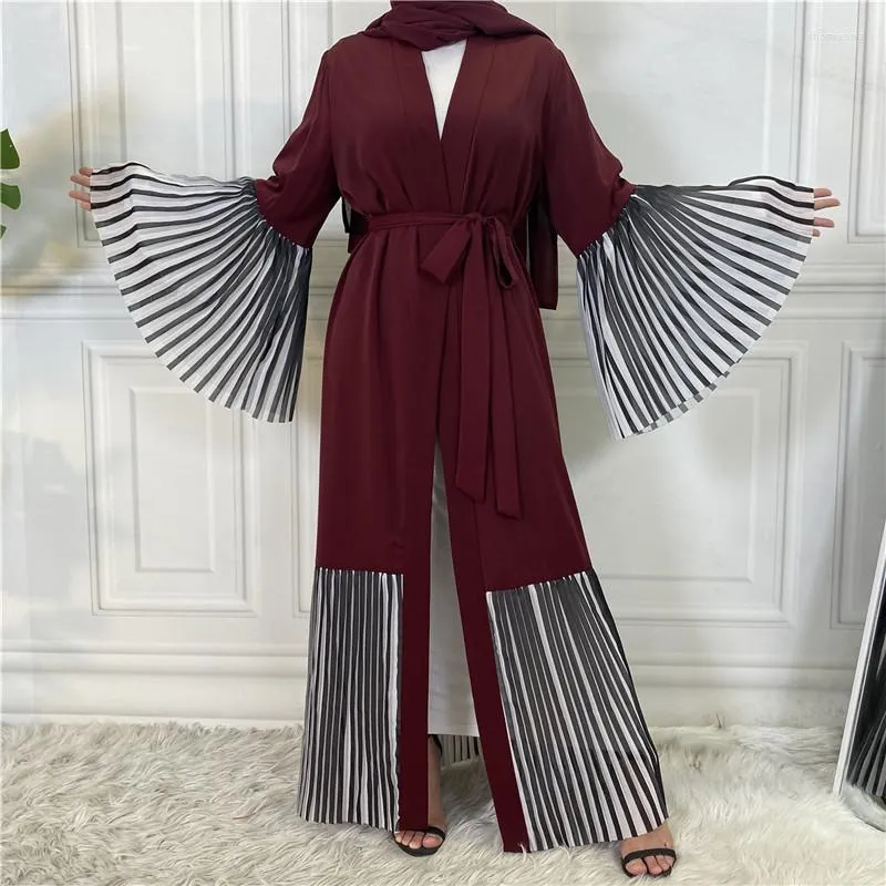Ethnische Kleidung Mode Plissee Ärmeln Muslimischen Abaya Ramadan Eid Djellaba Robe Dubai Kleid Türkei Islam Abayas Mit Gürtel WY646