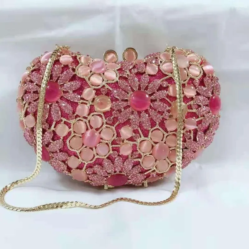 Bolsas noturnas Xiyuan Mulheres elegantes Fuchsia Crystal Clutch Bolsa Bolsa de Flores para Bolsa de Strassm de Casamento de Noiva Embreagens