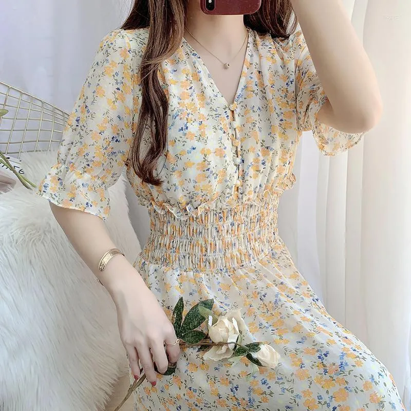 Sukienki imprezowe Kwiatowe sukienki Kobiet Summer Sakfon Maxi Immortal Retro Princess Woman Vestido de Mujer Femme Robe