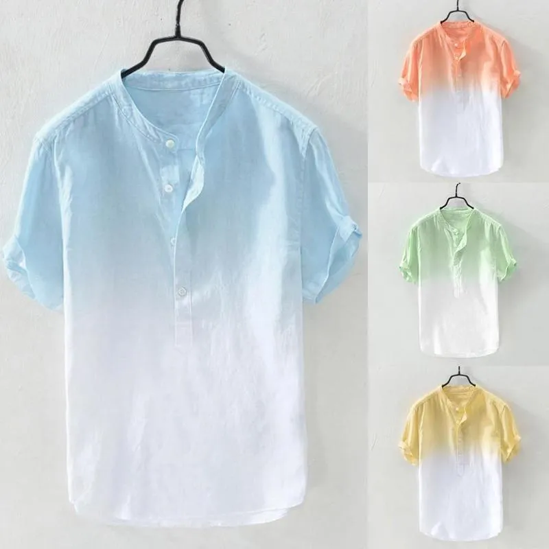 Mäns casual skjortor 2023 andningsbara herrskjorta knapp upp lös kort ärm gradient bomullsavdragen harajuku vintage män camisa