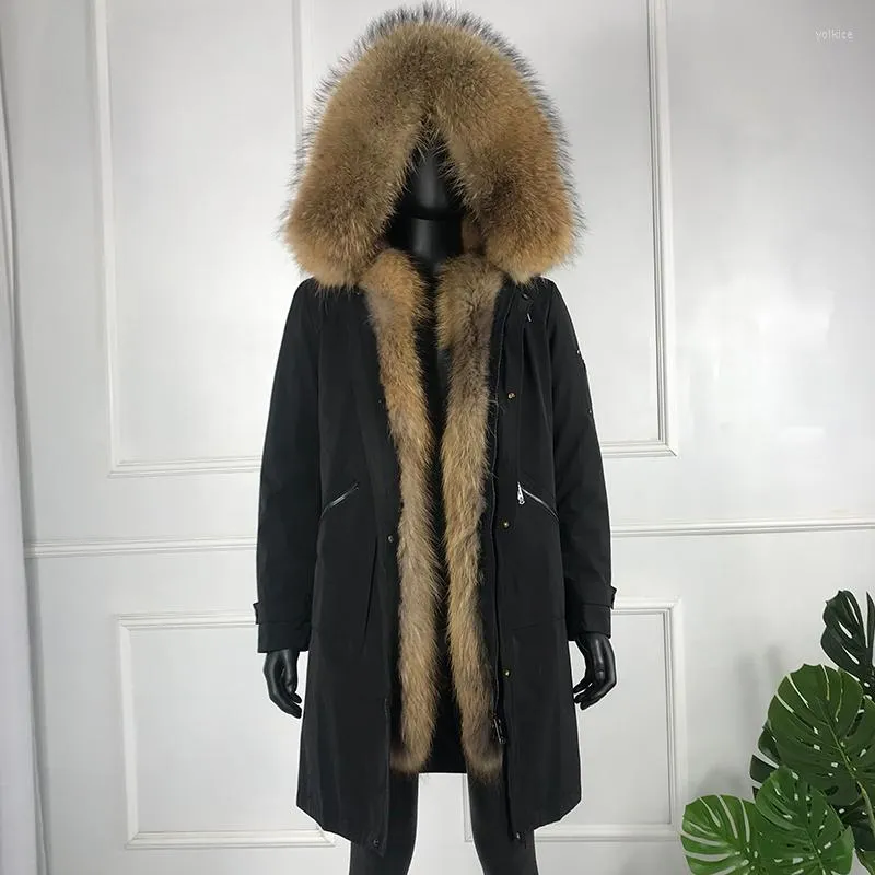 Erkekler Down Fur Parka Ceket 2023 Stil Kaput Muskrat Mink Racoon yaka moda uzun ceket ile kaplı