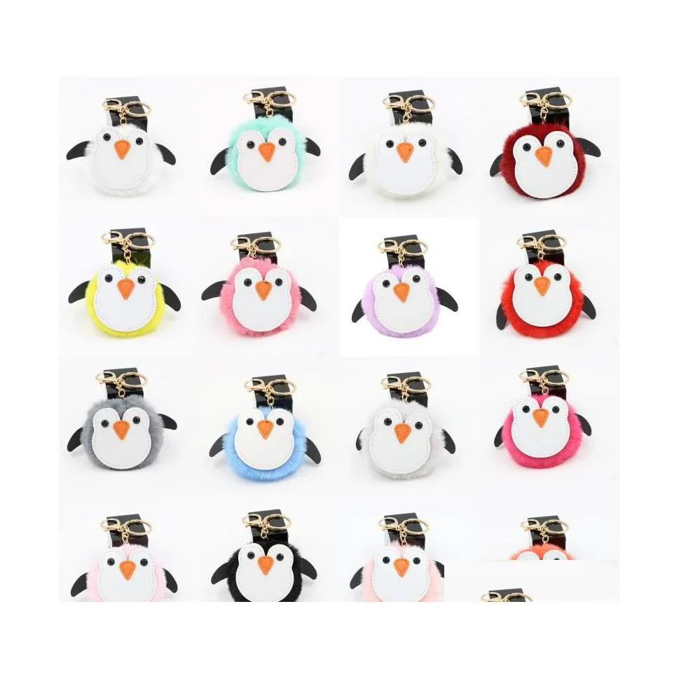 Key Rings Adorable Penguin Ring Pompom Car Keychains Pendant Fur Ball Keyfobs Pendants Cartoon Couple Ornament Jewelry P59Fa Drop Del Dhugc