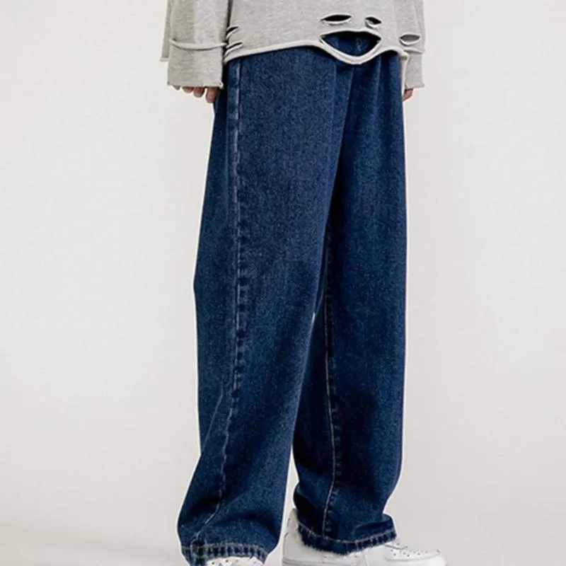 Mäns jeans mode lös raka avslappnade breda benbyxor cowboy mans streetwear koreanska hiphop byxor 5 färger