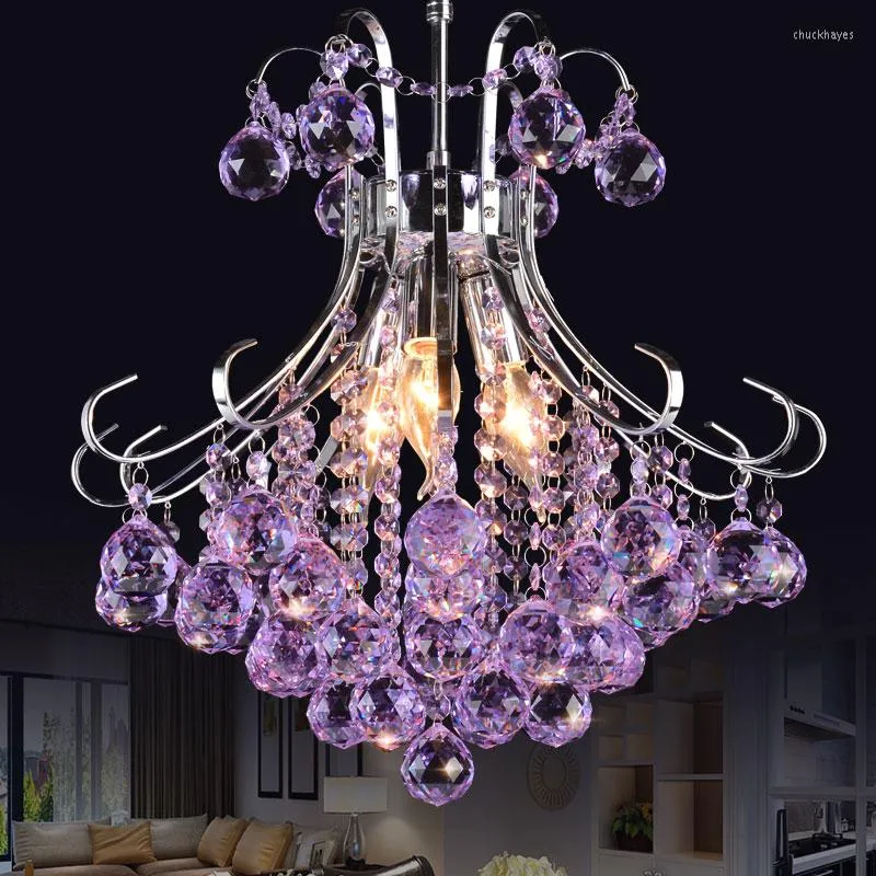 Lampadario Cristallo Viola Illuminazione Cucina Sala da pranzo Camera da letto Ferro battuto Decorazioni per la casa per interni Luminaria Pendente